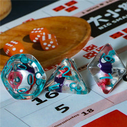 Purple Mushroom Dice Clear Pink Flower w/Teal Numbers 7-Dice Set Rpg (Online Only)