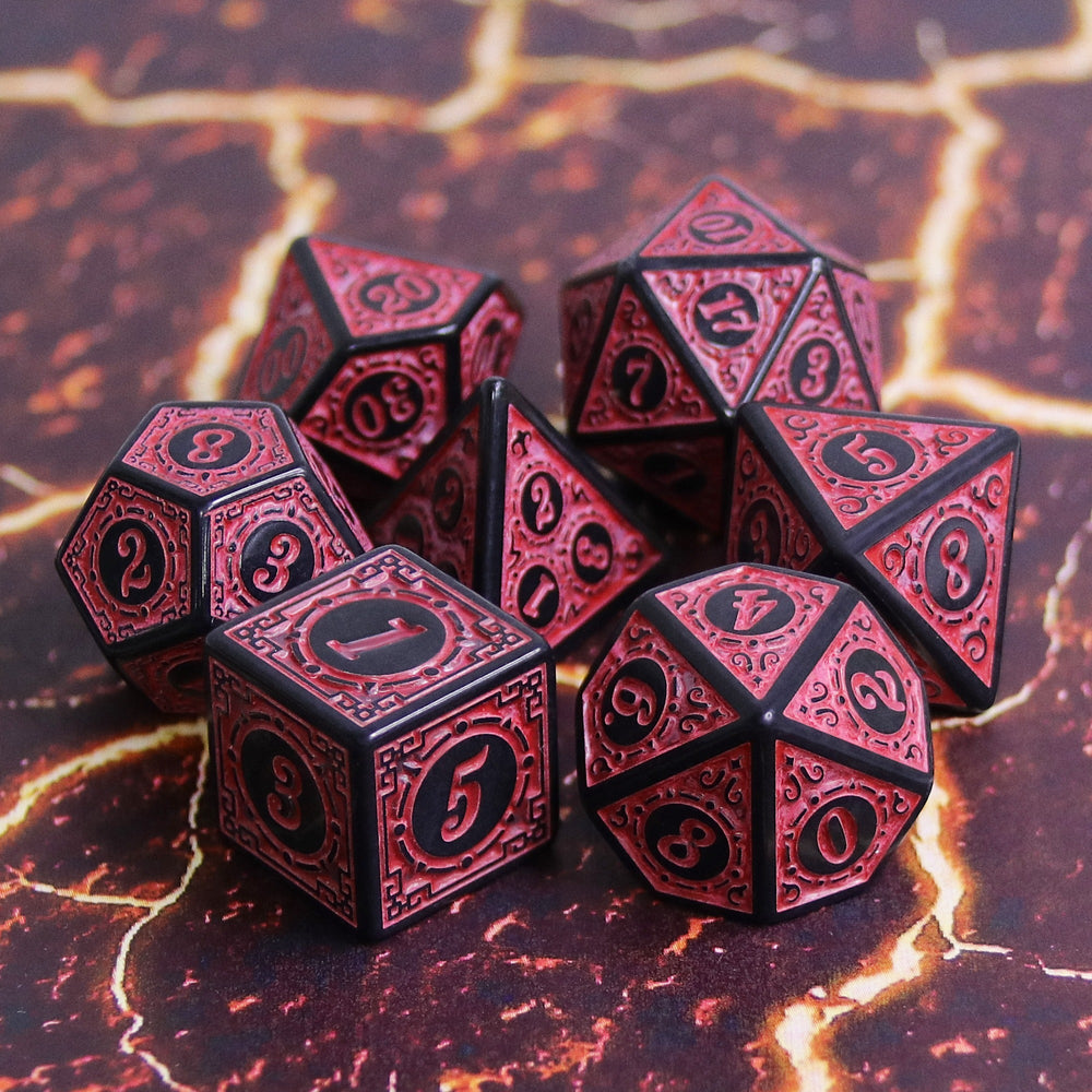 Red Magic Flame 7-Dice Set DND RPG Dice Black w/Color Fill (Online Only)