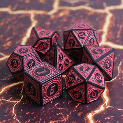 Red Magic Flame 7-Dice Set DND RPG Dice Black w/Color Fill (Online Only)
