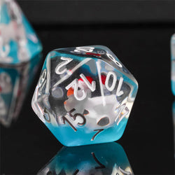 White Duck Red Hat on Blue 7-Dice Set w/White Numbers Dnd Dice Set (Online Only)
