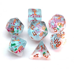 Red & White Stocking Inclusion with Frost and Tree 7-Dice Set RPG DND (Online Only)