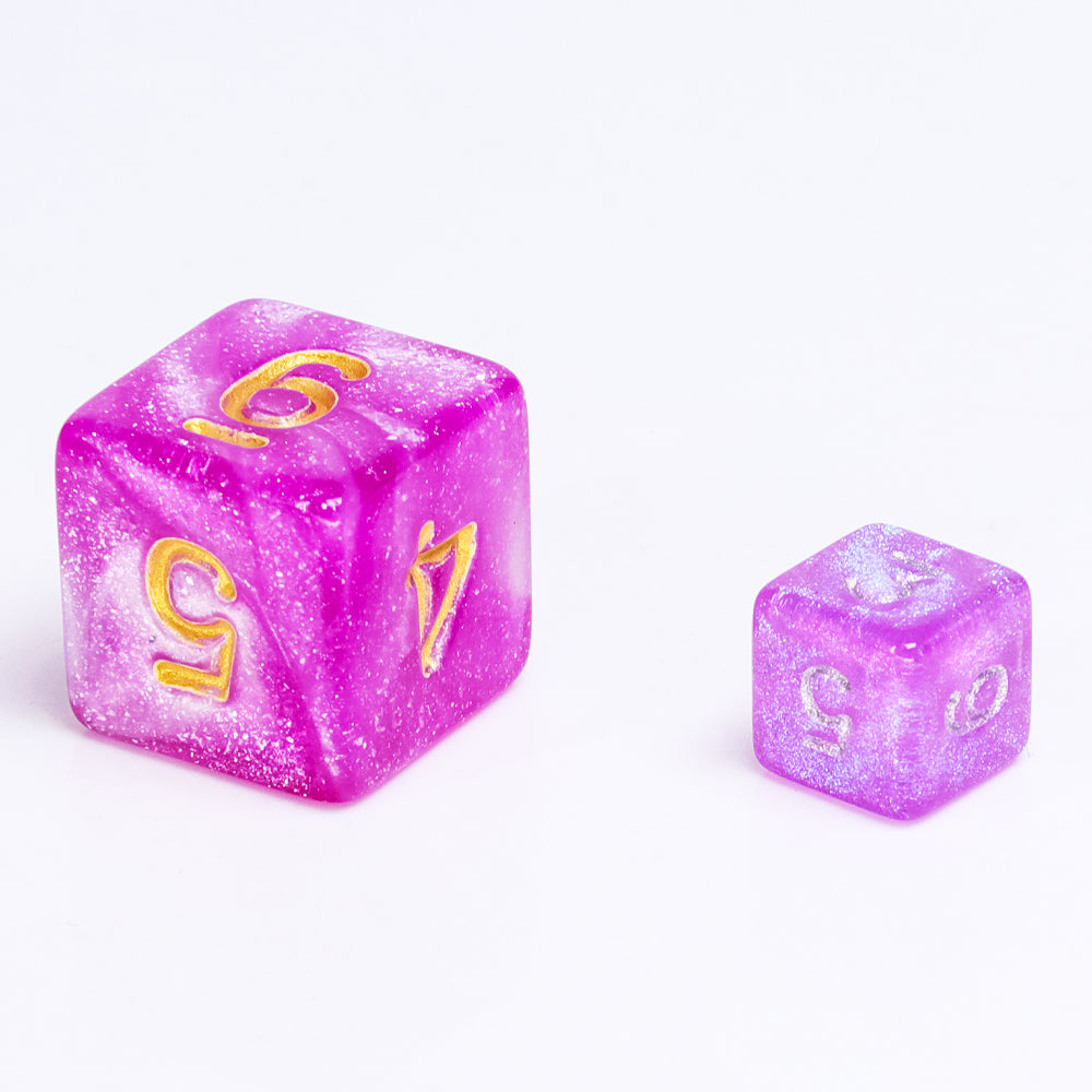 Glitter Pink 7-Dice Mini-Dice RPG Set w/Silver Numbers Miniature Dice (Online Only)