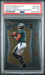 Graded 2020 Panini Select Jalen Hurts #SCR20 Select Certified Rookies Rookie RC Football Card PSA 10 Gem Mint (ONLINE ORDER ONLY)