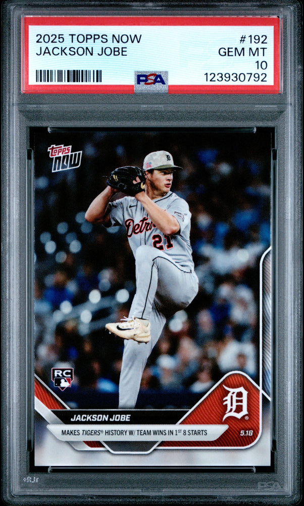 Graded 2025 Topps Now Jackson Jobe #192 Rookie RC Baseball Card PSA 10 Gem Mint (ONLINE ORDER ONLY)