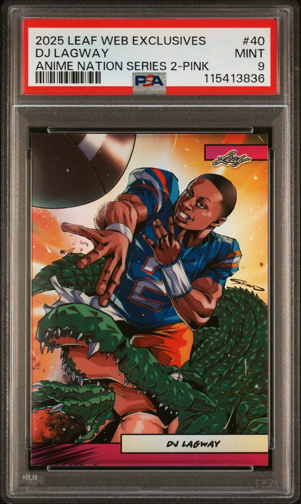 Graded 2025 Leaf Web Exclusives DJ Lagway #40 Anime Nation Series 2 Pink /10 Football Card PSA 9 Mint (ONLINE ORDER ONLY)