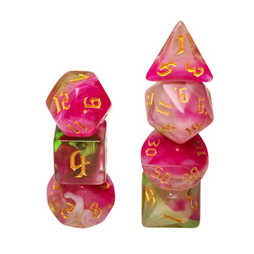 Superbloom 7-Dice Dnd Dice Pink | Green w/Gold Numbers Set (Online Only)