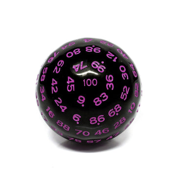 "Purple" Single 100 Sided Polyhedral Dice (D100) | Solid Black Color (45mm) Purple (Online Only)