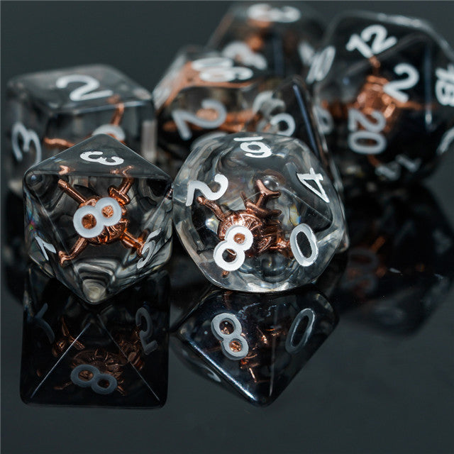 Fighter (Shield) Clear Dice w/ Golden Shield7-Dice Set Rpg (Online Only)