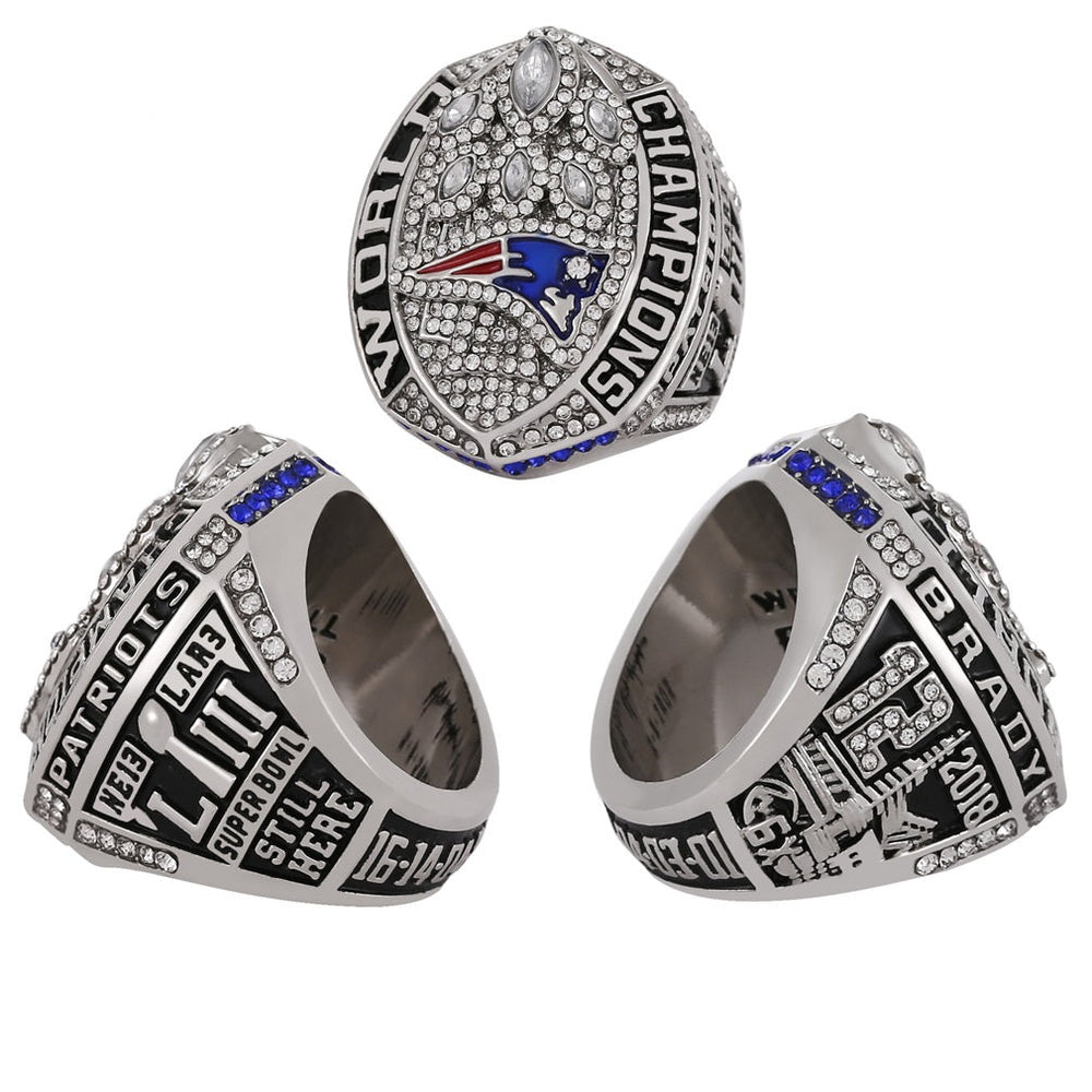 New England Patriots Super Bowl Championship Ring & Trophy Set– 2002, 2004, 2005, 2015, 2017 & 2019