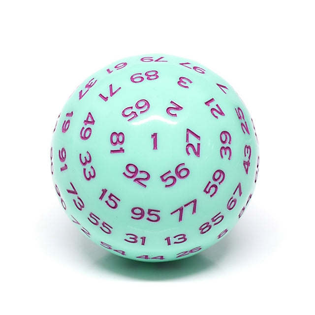 "Mint Rose" Single 100 Sided Polyhedral Dice (D100) | Mint  (45mm) Purple (Online Only)