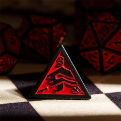 Black with Red Irregular Pattern Fill: 7-Piece Acrylic Dice Set (Online Only)
