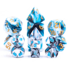 Black White Blend 7-Dice Mini-Dice RPG Set w/Blue Numbers Miniature Dice (Online Only)