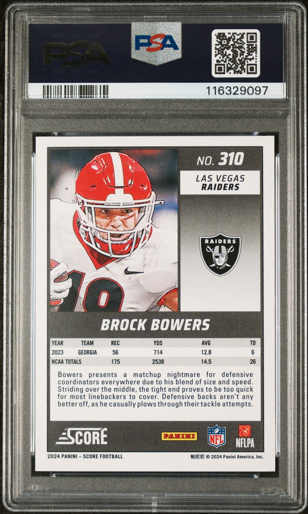 Graded 2024 Panini Score Brock Bowers #310 Rookie RC Football Card PSA 10 Gem Mint (ONLINE ORDER ONLY)
