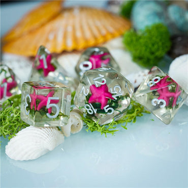 Pink Starfish Dice 7-Dice Set Resin Dungeons and Dragons Dice (Online Only)