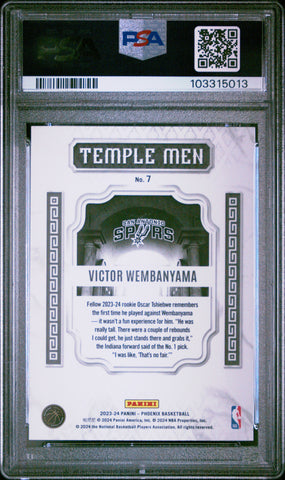 Graded 2023 Panini Phoenix Victor Wembanyama #7 Temple Men Rookie RC Basketball Card PSA 10 Gem Mint (ONLINE ORDER ONLY)
