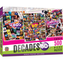 Decades - The 80's 500 Piece Jigsaw Puzzles 3-Pack