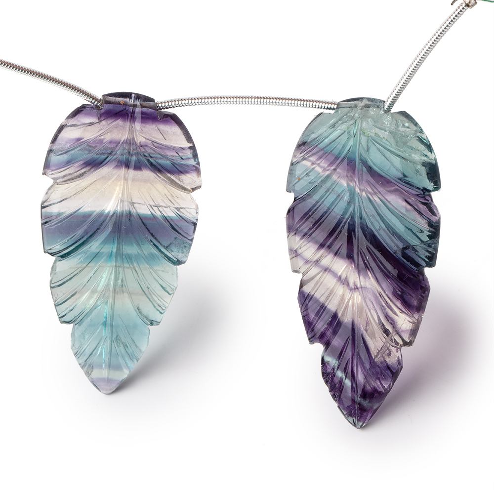 Fluorite Hand Carved Leaf Focal Set of 2 Beads AAA (ONLINE ORDER ONLY)
