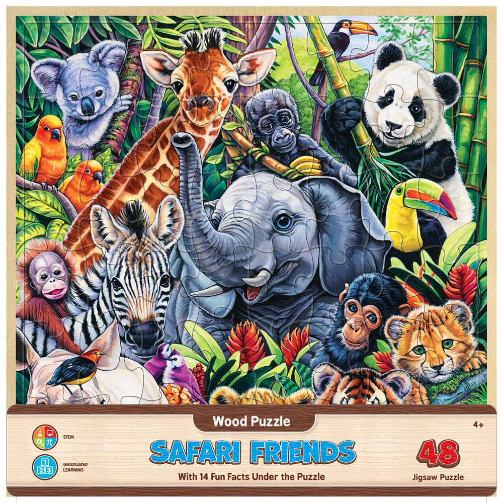 Wood Fun Facts - Safari Friends 48 Piece Wood Jigsaw Puzzle