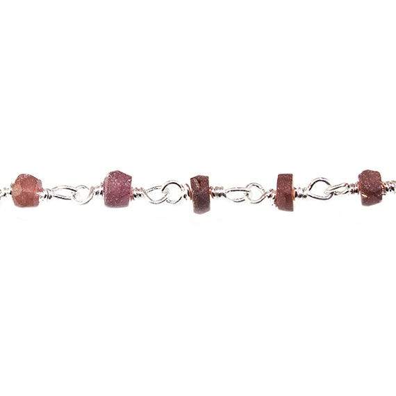 Frosted Rhodolite Garnet plain rondelle Silver plated Chain by the foot 38 pcs (ONLINE ORDER ONLY)