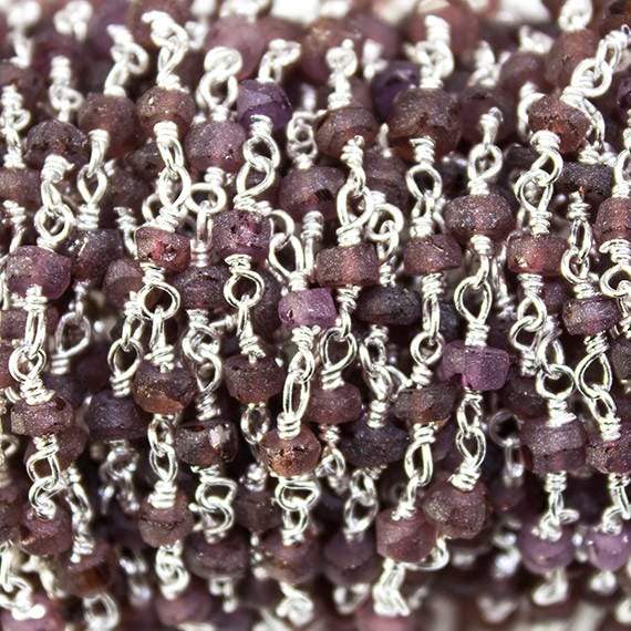 Frosted Rhodolite Garnet plain rondelle Silver plated Chain by the foot 38 pcs (ONLINE ORDER ONLY)