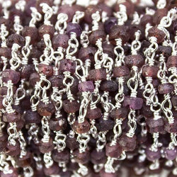 Frosted Rhodolite Garnet plain rondelle Silver plated Chain by the foot 38 pcs (ONLINE ORDER ONLY)