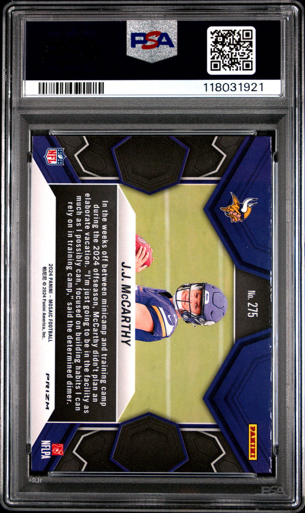 Graded 2024 Panini Mosaic JJ McCarthy #275 Camo Pink Rookie RC Football Card PSA 10 Gem Mint (ONLINE ORDER ONLY)