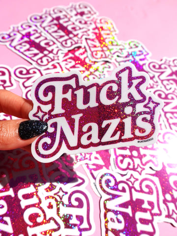 Anti-Nazi Sticker – Holographic Glitter Vinyl – Bold Political Protest Decal (ONLINE ORDER ONLY)