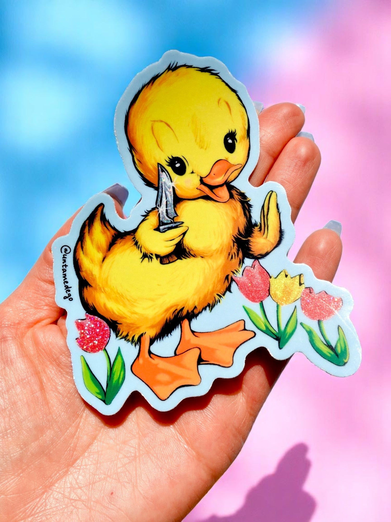 Funny Vinyl Sticker – Cute Duck with Knife – Waterproof Dark Humor Decal (Online Order Only)
