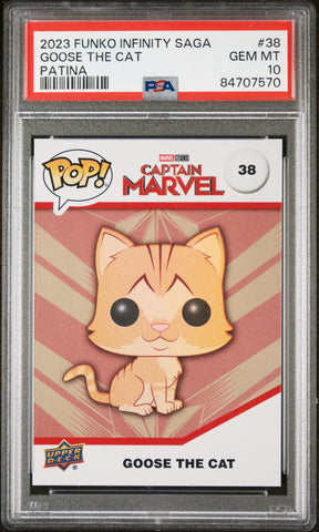 2023 UPPER DECK FUNKO POP MARVEL  GOOSE THE CAT PATINA #38  PSA 10 (Online Order Only)