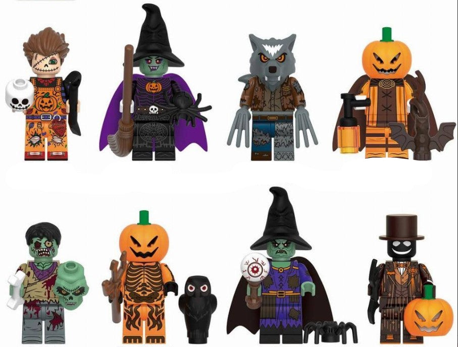 Halloween Haunts Custom Minifig Set (8-Pack) – Witch, Werewolf, Pumpkinhead, Zombie & More (ONLINE ORDER ONLY)