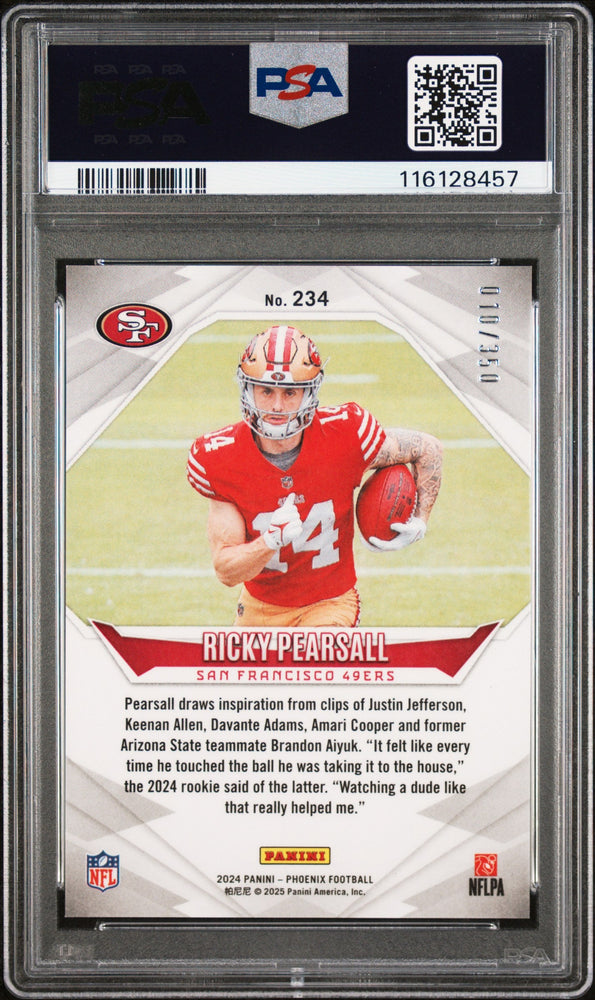 Graded 2024 Panini Phoenix Ricky Pearsall #234 Fire Burst /350 Rookie RC Football Card PSA 10 Gem Mint (ONLINE ORDER ONLY)