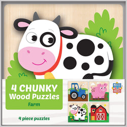 Farm Chunky Wood Puzzles - Kids 4-Pack