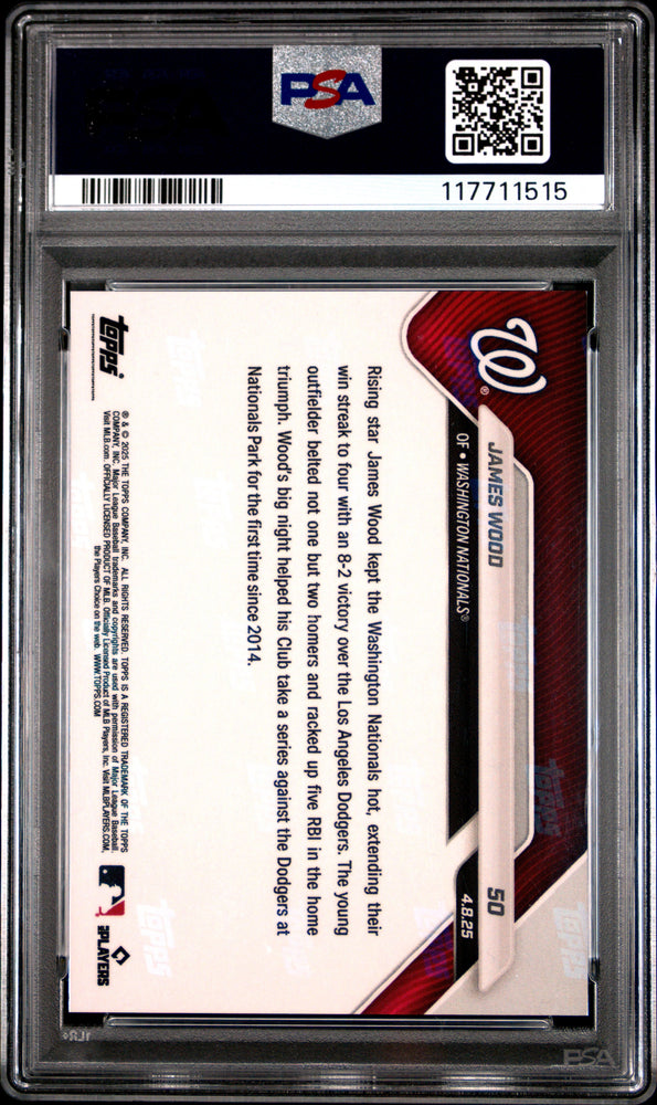 Graded 2025 Topps Now James Wood #50 Orange Foil /25 Rookie RC Baseball Card PSA 10 Gem Mint (ONLINE ORDER ONLY)