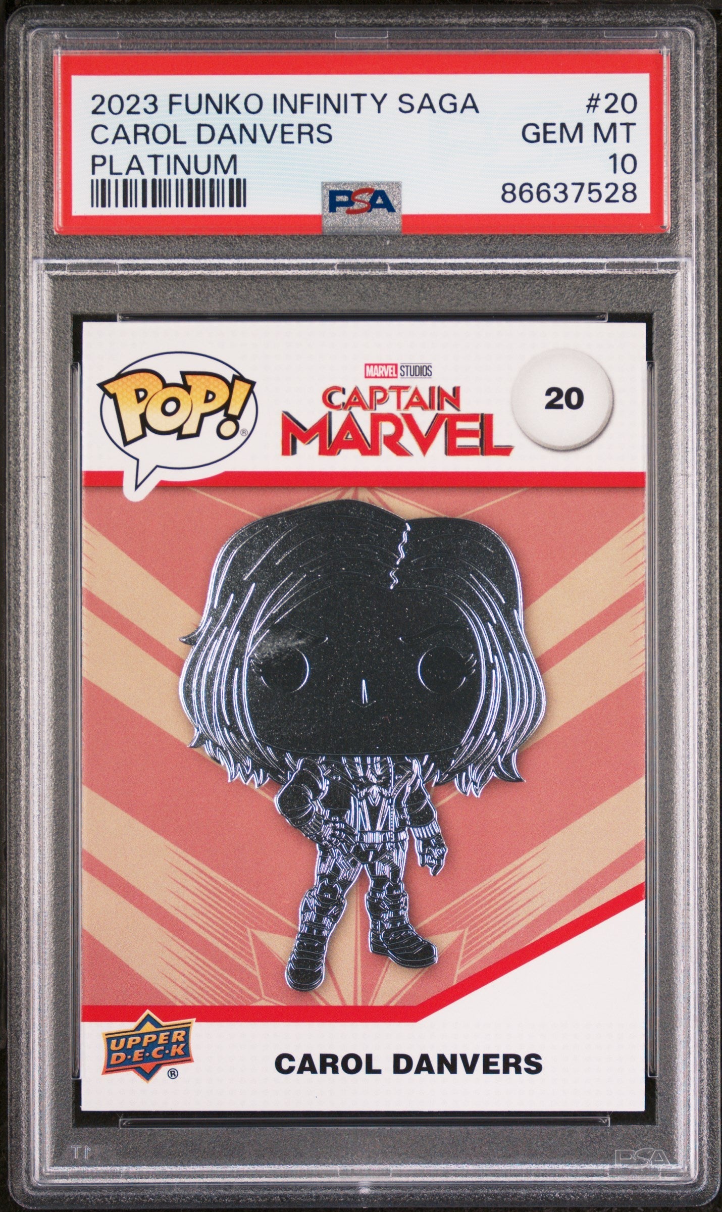 2023 UPPER DECK FUNKO POP MARVEL  CAROL DANVERS PLATINUM #20  PSA 10 (Online Order Only)
