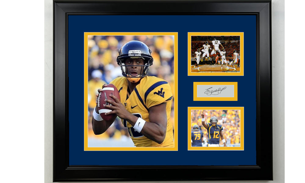 Framed Geno Smith West Virginia Mountaineers Facsimile Laser Engraved Signature Football 14x11 3 Photo Collage (ONLINE ORDER ONLY)