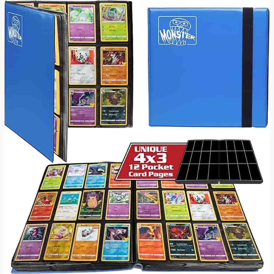 MONSTER 12 POCKET BINDER WITH SIDE LOADING PAGES: MATTE BLUE