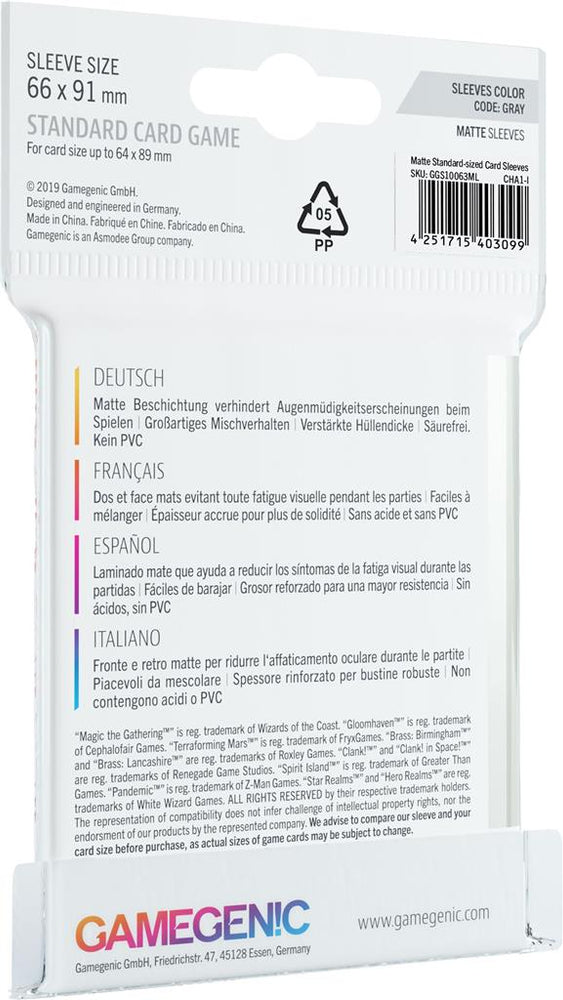 Gamegenic MATTE Sleeves: Standard Card Game (66 x 91 mm, 50 pack) (ONLINE ORDER ONLY)