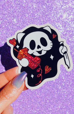 Ghost Kitty Horror Chibi Halloween Glitter Vinyl Sticker (ONLINE ORDER ONLY)
