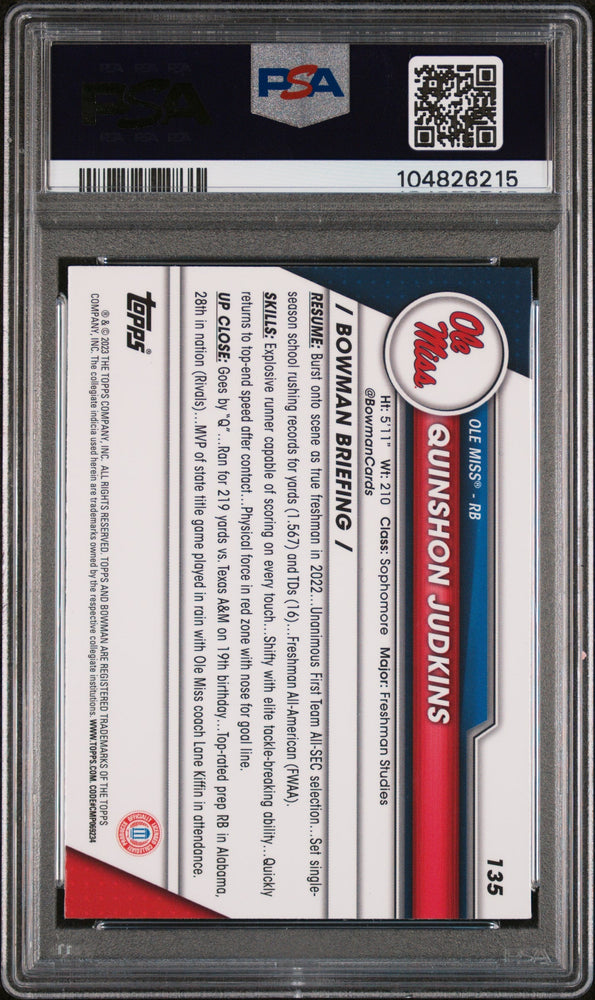 Graded 2023 Topps Bowman U Sapphire Quinshon Judkins #135 Rookie RC Football Card PSA 10 Gem Mint (ONLINE ORDER ONLY)