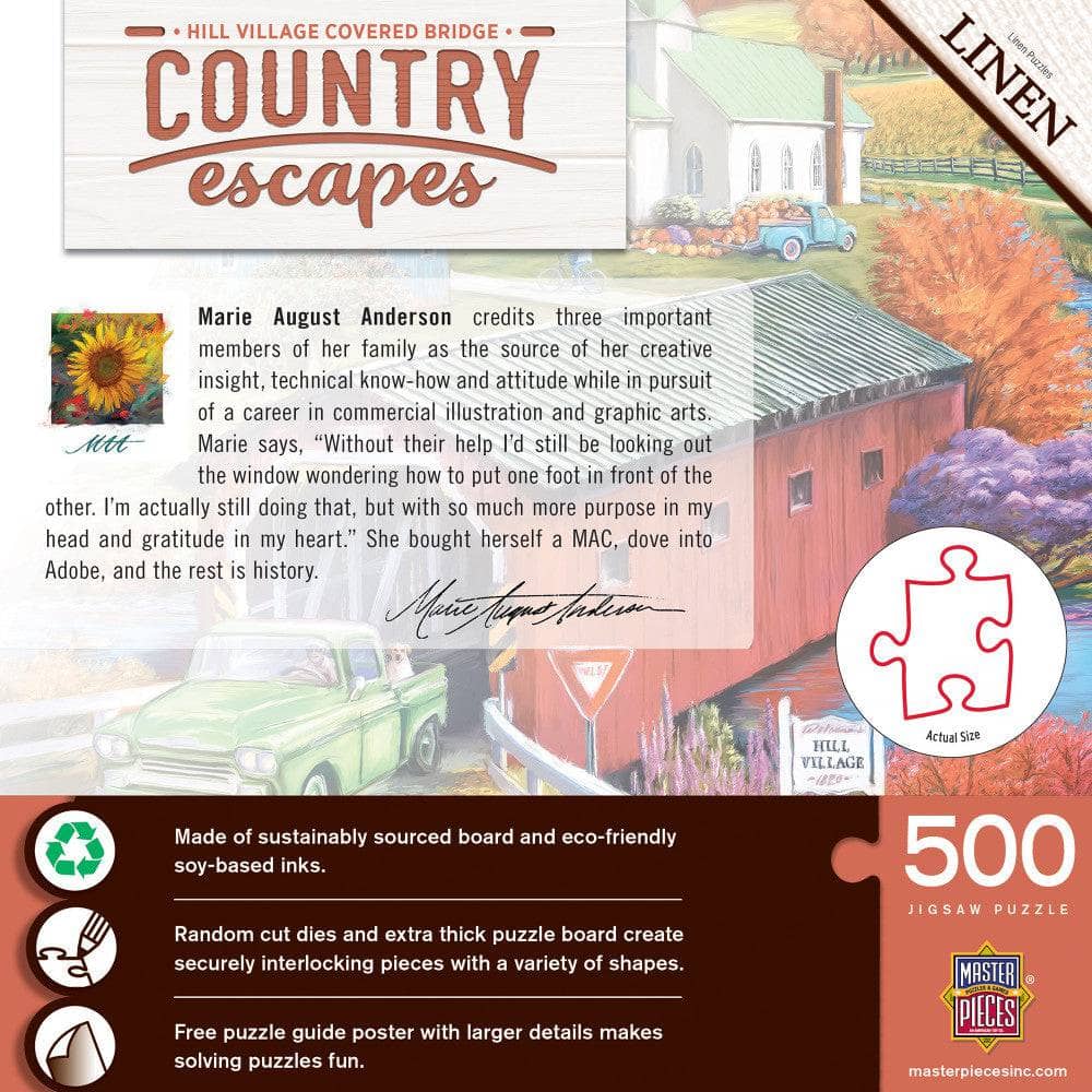Country Escapes - Hill Village Covered Bridge 500 Piece Jigsaw Puzzle (ONLINE ORDER ONLY)