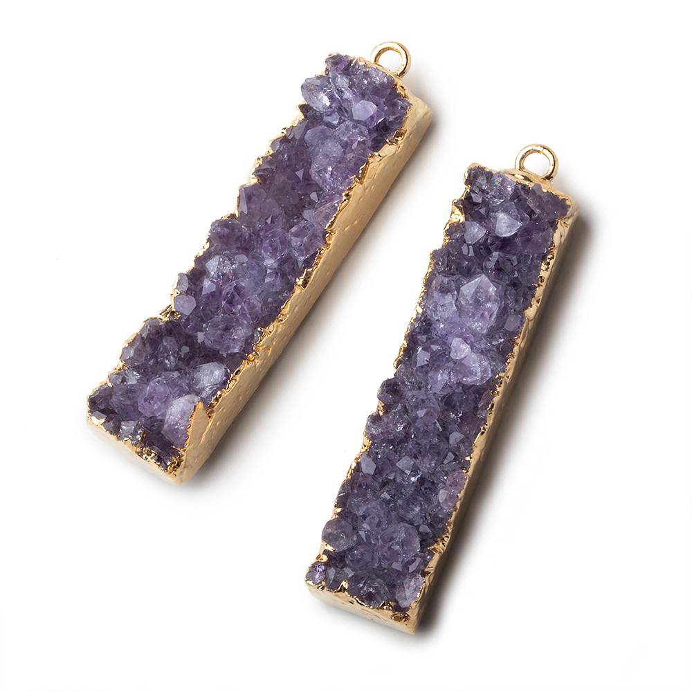 Gold Leafed Amethyst Bar Drusy Pendant Set of 2 pieces 38x9x10mm  A Grade (ONLINE ORDER ONLY)