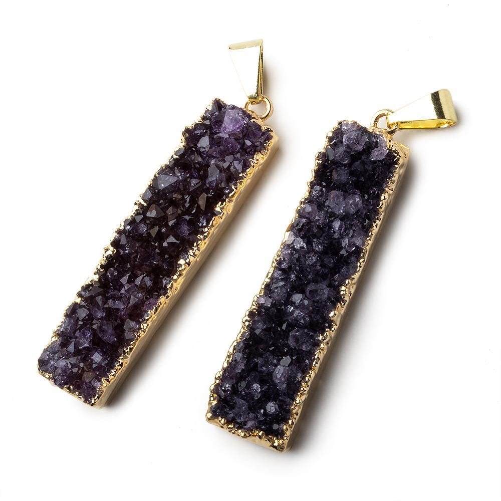 Gold Leafed Amethyst Bar Drusy Pendant with Bail 1 piece 41x10x8mm  A Grade (ONLINE ORDER ONLY)