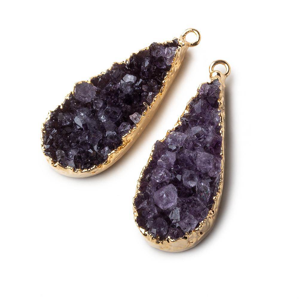 Gold Leafed Amethyst Pear Drusy Pendant Matched Set 2 pieces 33x15x9mm  A Grade (ONLINE ORDER ONLY)