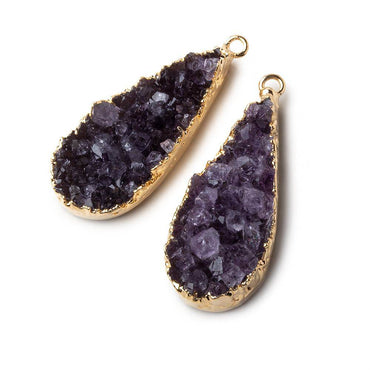Gold Leafed Amethyst Pear Drusy Pendant Matched Set 2 pieces 33x15x9mm  A Grade (ONLINE ORDER ONLY)