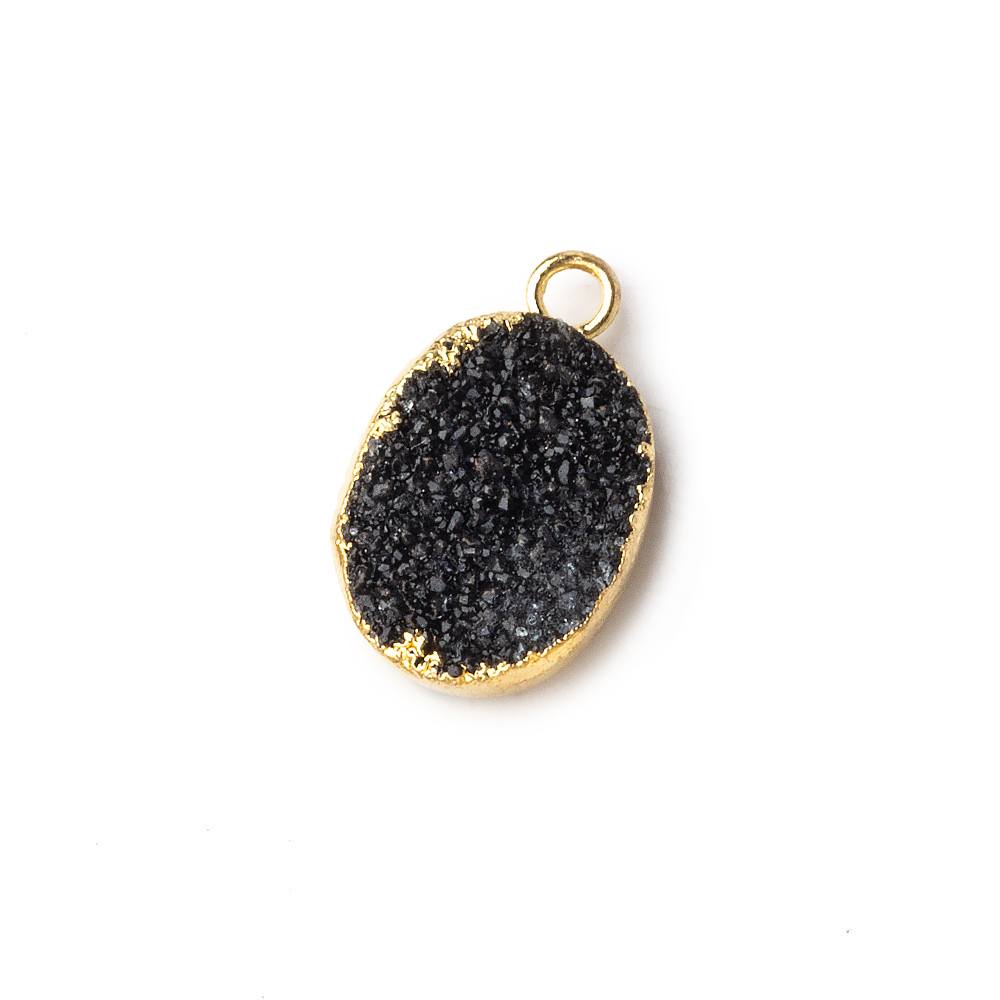 Gold Leafed Black Agate Drusy Oval Pendant 1 focal bead 11x8mm (ONLINE ORDER ONLY)