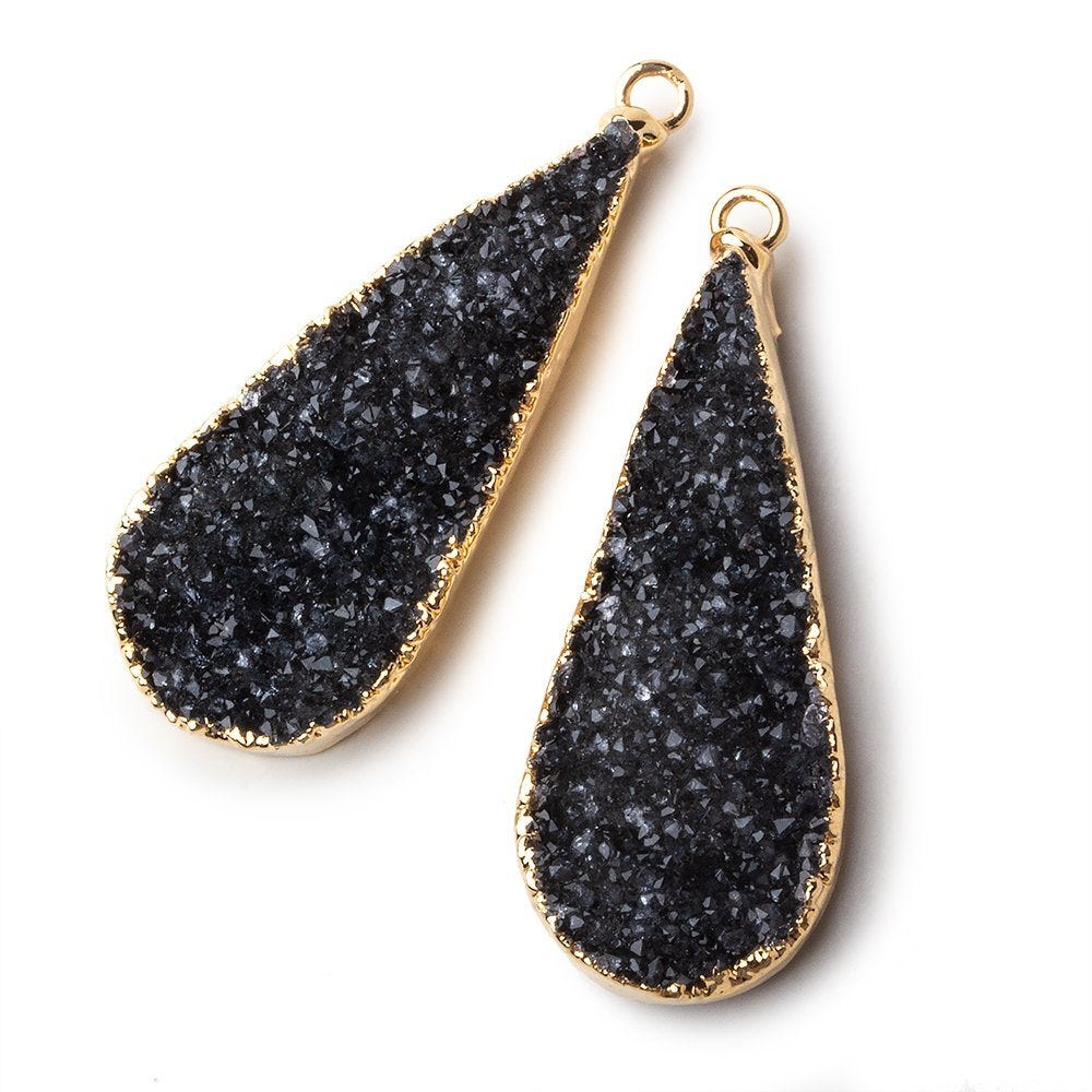 Gold Leafed Black Pear Drusy Pendant Matched Set 2 pieces 35x15x4.5mm  A Grade (ONLINE ORDER ONLY)