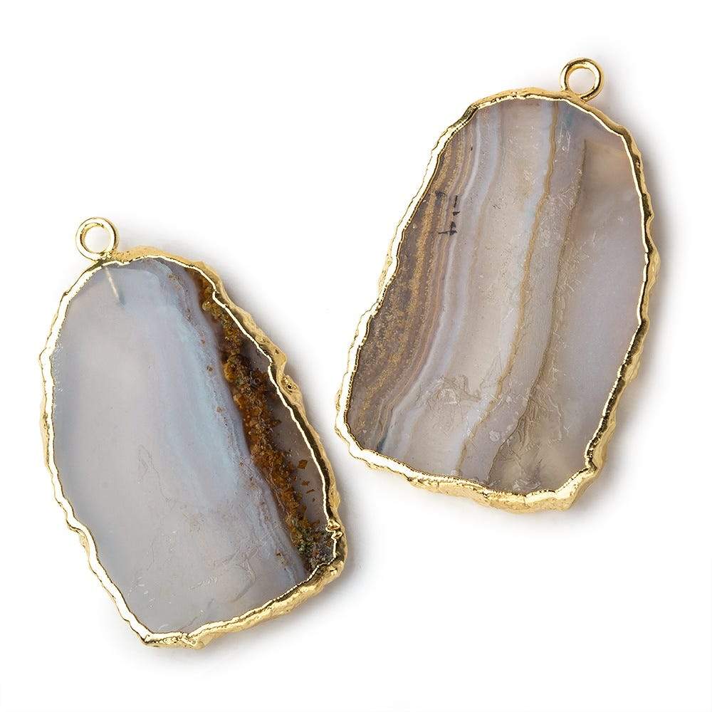 Gold Leafed Blue Chalcedony & Matrix plain slice Pendant 1 focal bead 31x21mm (ONLINE ORDER ONLY)