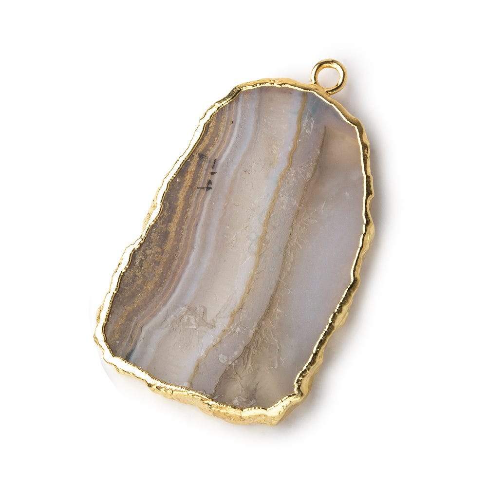 Gold Leafed Blue Chalcedony & Matrix plain slice Pendant 1 focal bead 31x21mm (ONLINE ORDER ONLY)