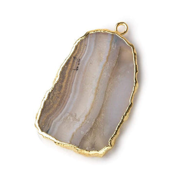 Gold Leafed Blue Chalcedony & Matrix plain slice Pendant 1 focal bead 31x21mm (ONLINE ORDER ONLY)