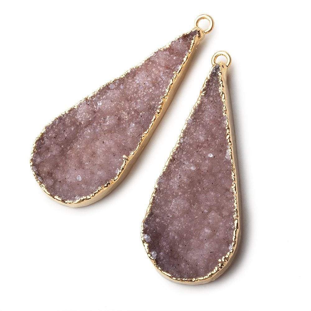Gold Leafed Blush Tan Pear Drusy Pendant Matched Set 2 pieces 41x17x6mm  A Grade (ONLINE ORDER ONLY)